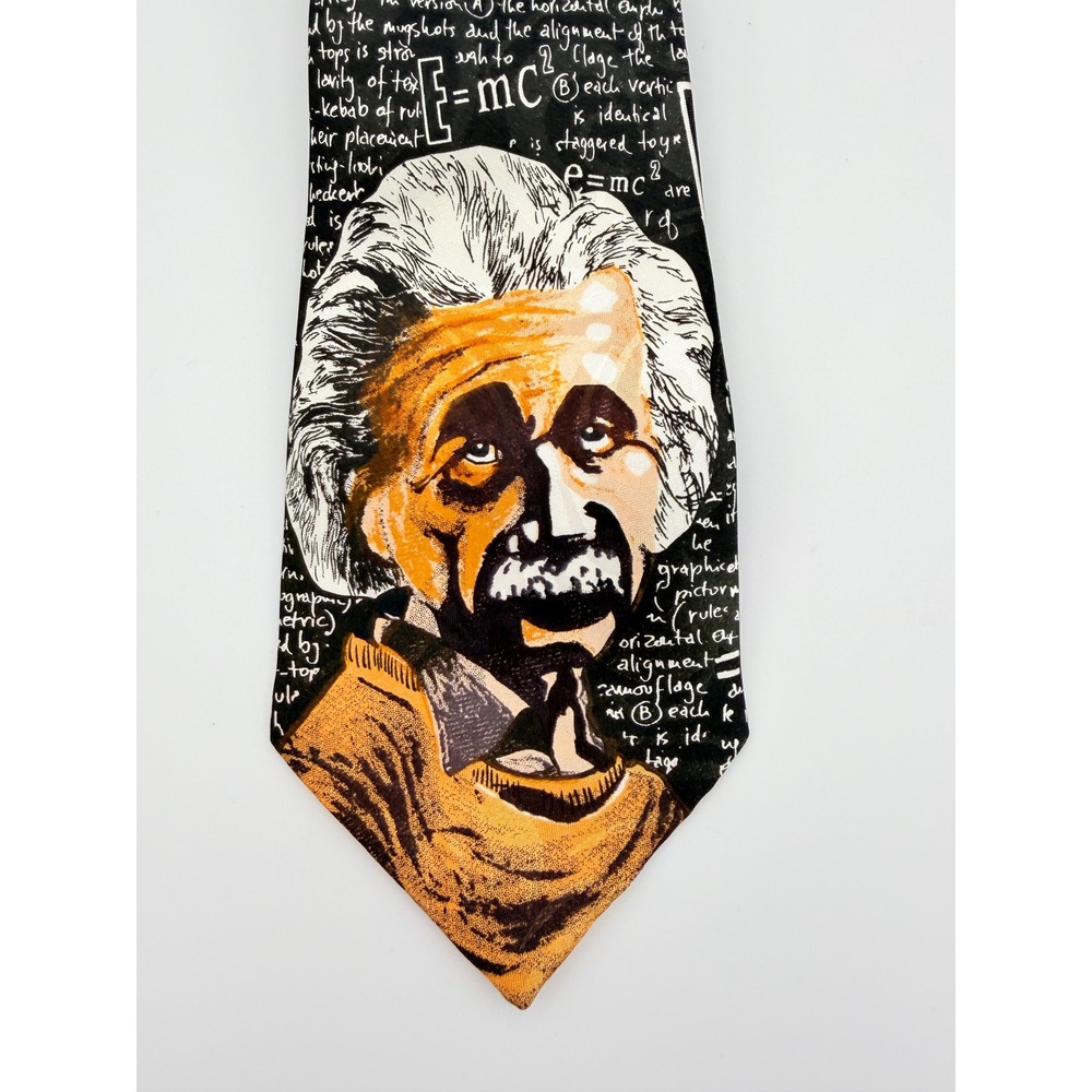 Museo Albert Einstein E=mc2 Science Silk Blend Necktie Black Gold Hand Mae